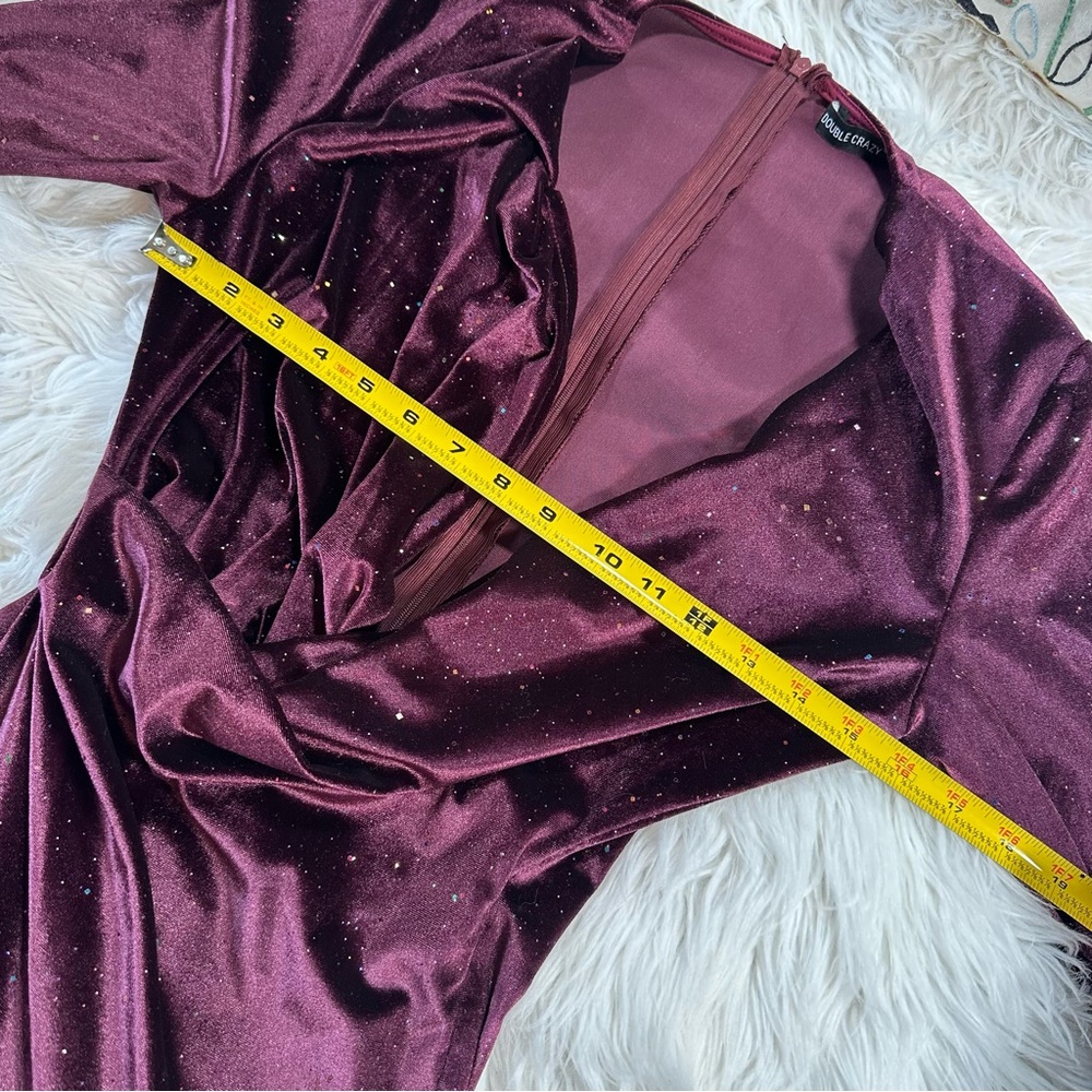 Double Crazy • Glitter Velvet High Slit Asymmetrical Dress - Picture 12 of 15